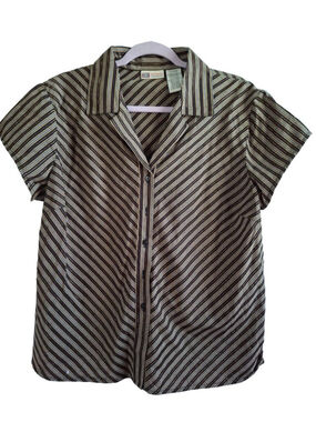 Vintage Y2K Faded Glory Striped Button Down Shirt XL Brown Beige gold officecore